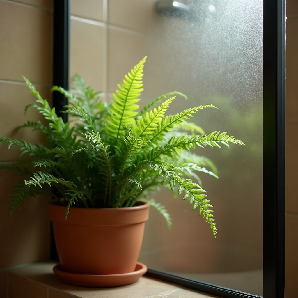 Farn nahe einer Dusche, angepasst an hohe Luftfeuchtigkeit