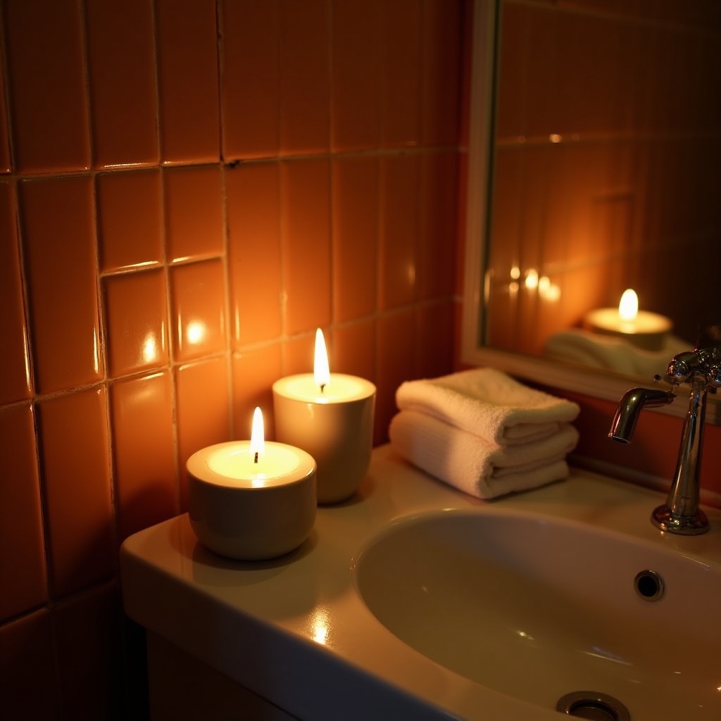 Warmes Licht in einem kleinen Badezimmer am Abend